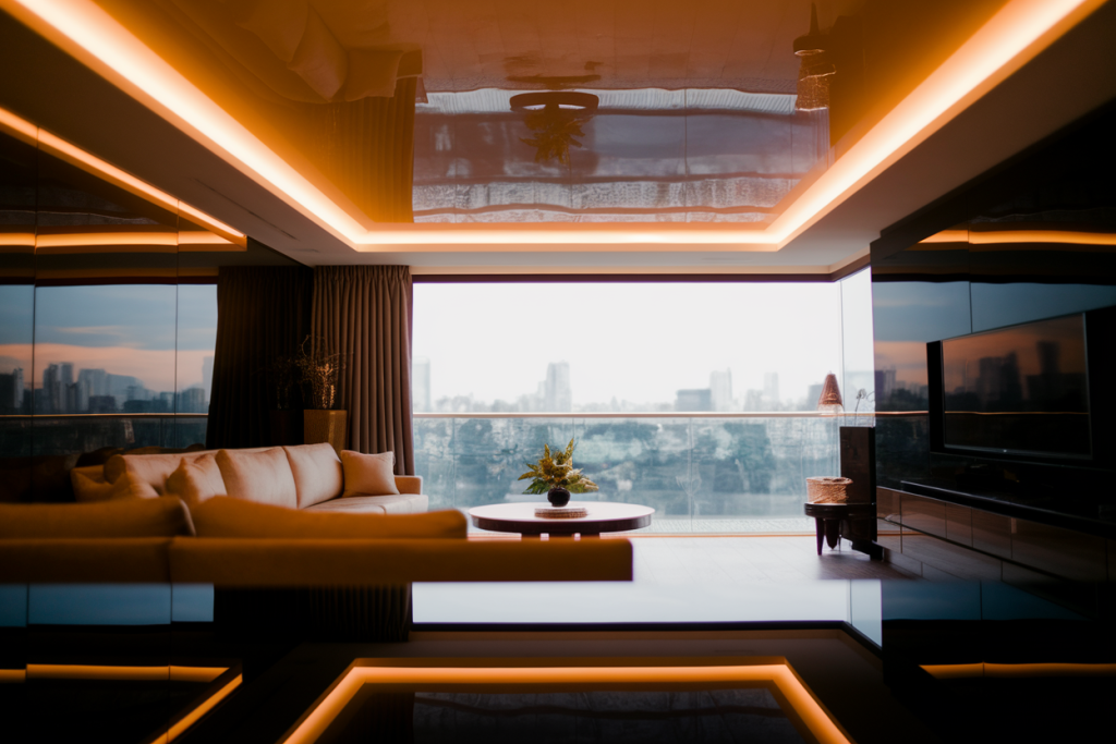 salon-moderne-plafond-brillant-table-basse