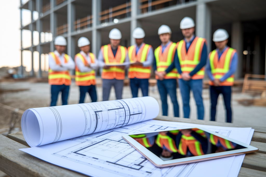 chantier-plans-tablette-ouvriers-flous