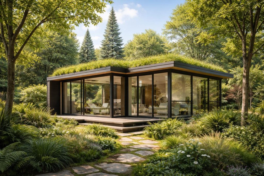 maison-moderne-baies-vitraux-toit-vegetalise