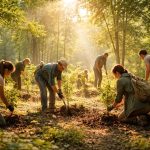foret-verdoyante-gens-plantant-arbres