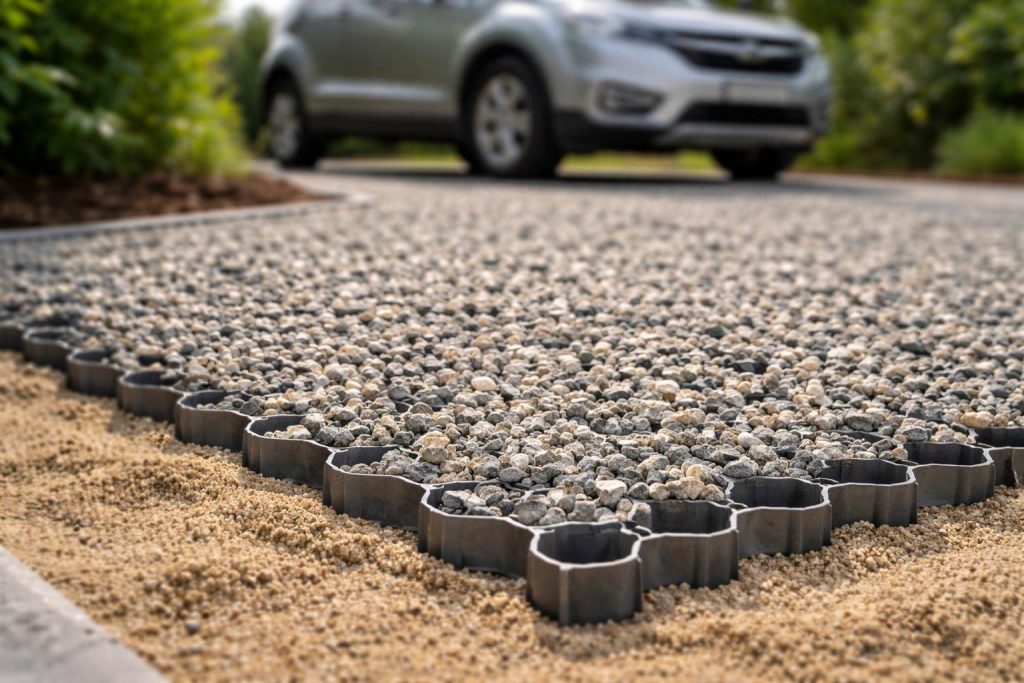 dalle-stabilisatrice-gravier-voiture-floue