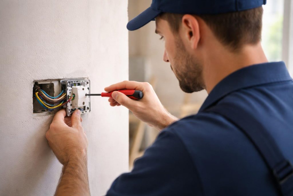 electricien-installant-interrupteur-fils-colorés