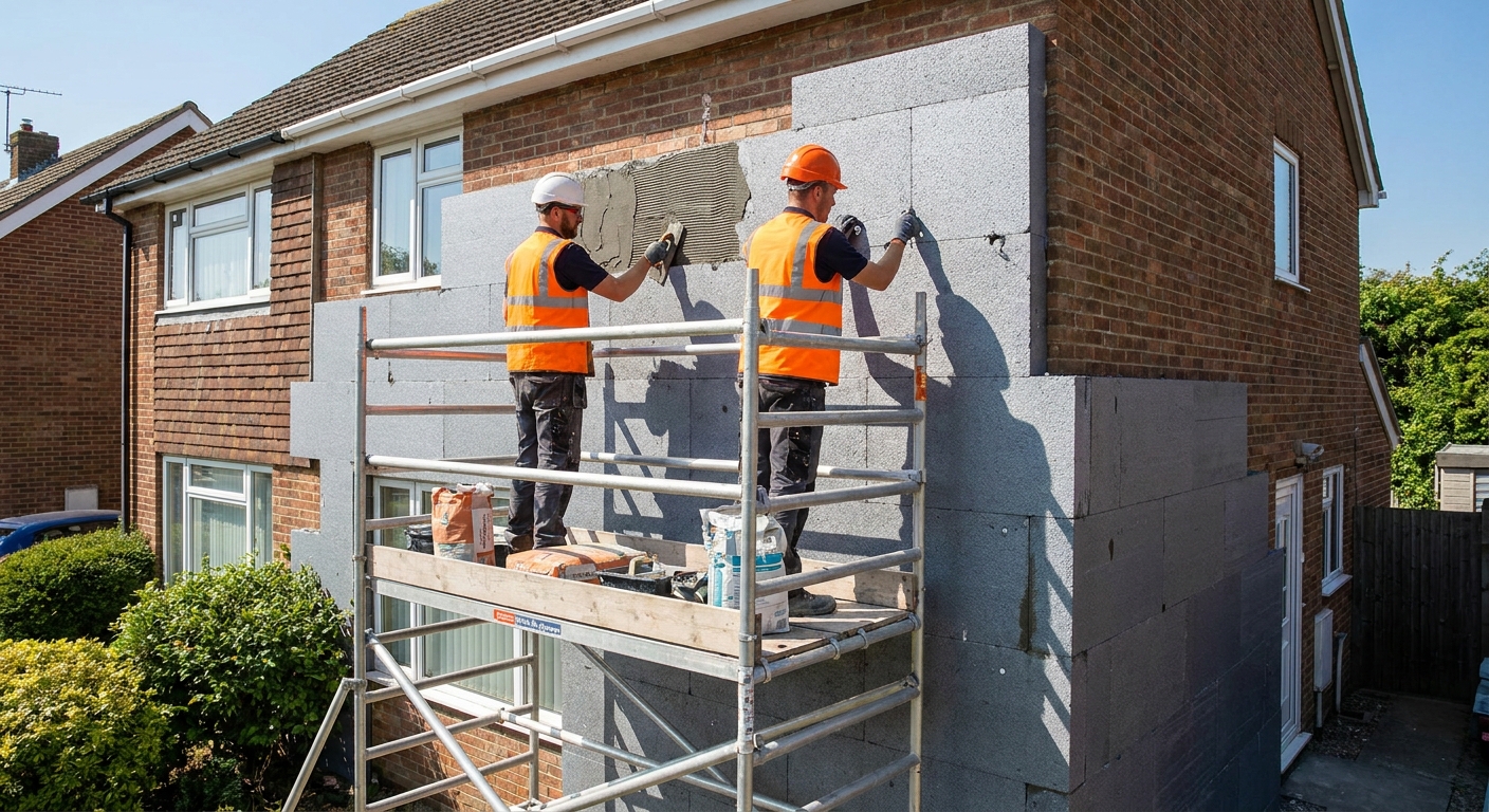 chantier d'isolation extérieure d'une maison